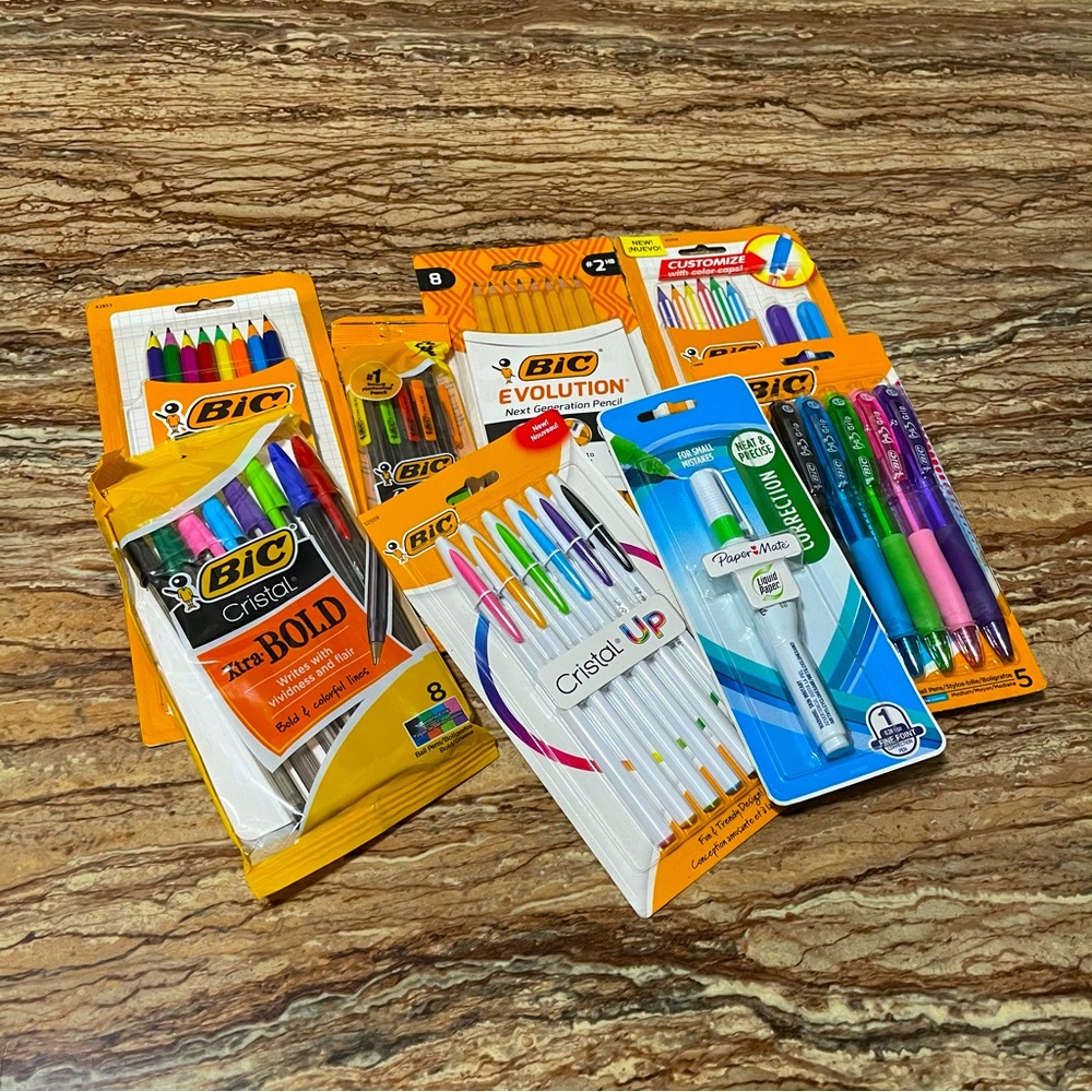 BiC Ink Pens Back to School Supplies Pre-Sharpened Pencils Bundle Correction Ink